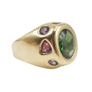 Chunky 18K Yellow Gold Ring with Tourmalines and Diamond