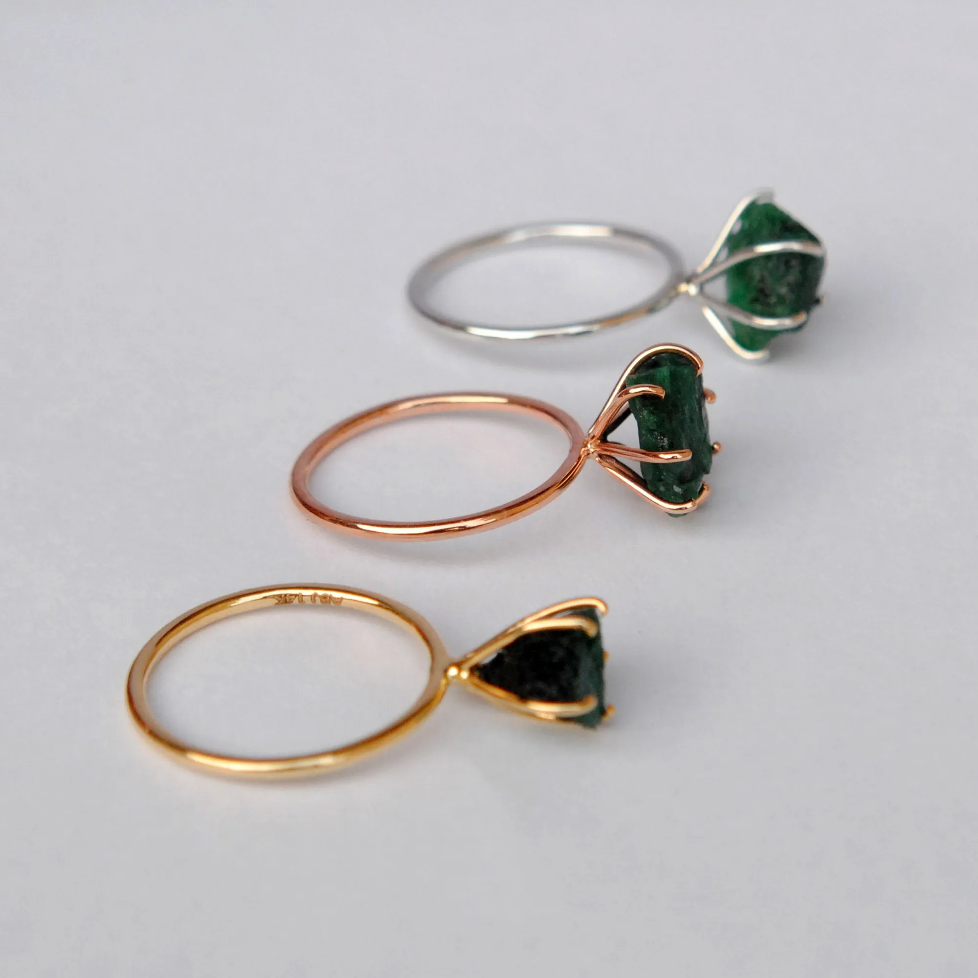 Chunky Raw Emerald 14K Solid Gold Ring