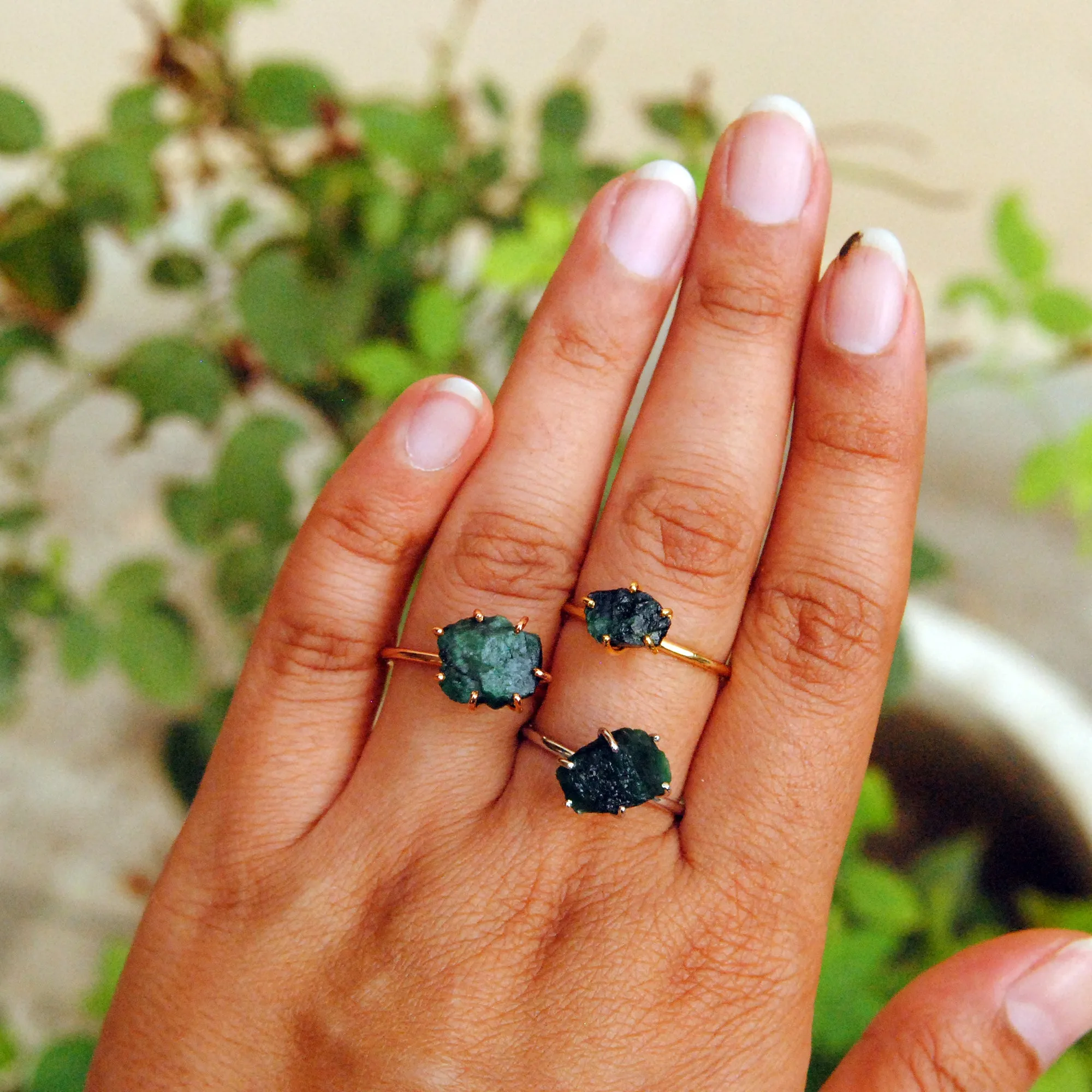 Chunky Raw Emerald 14K Solid Gold Ring