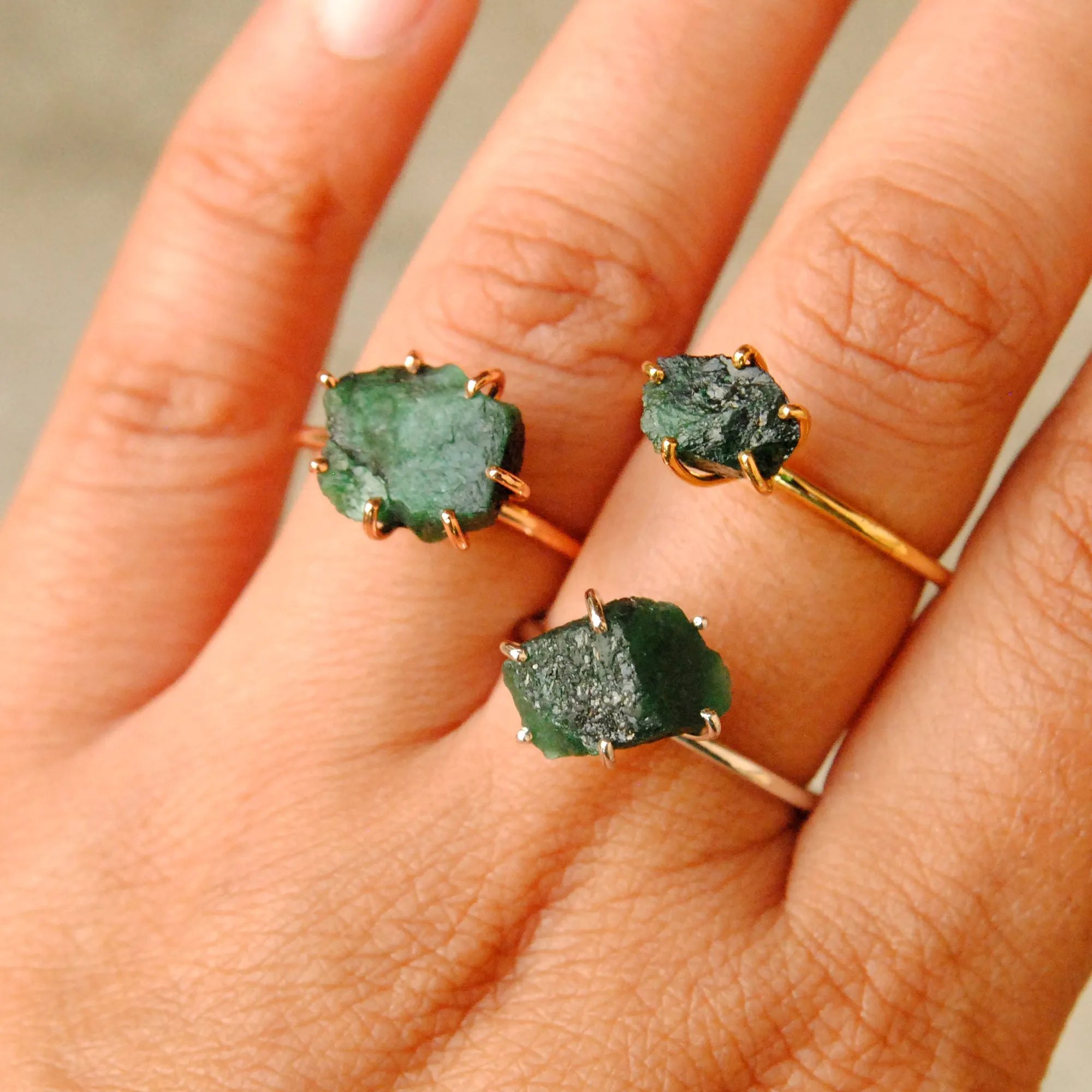 Chunky Raw Emerald 14K Solid Gold Ring