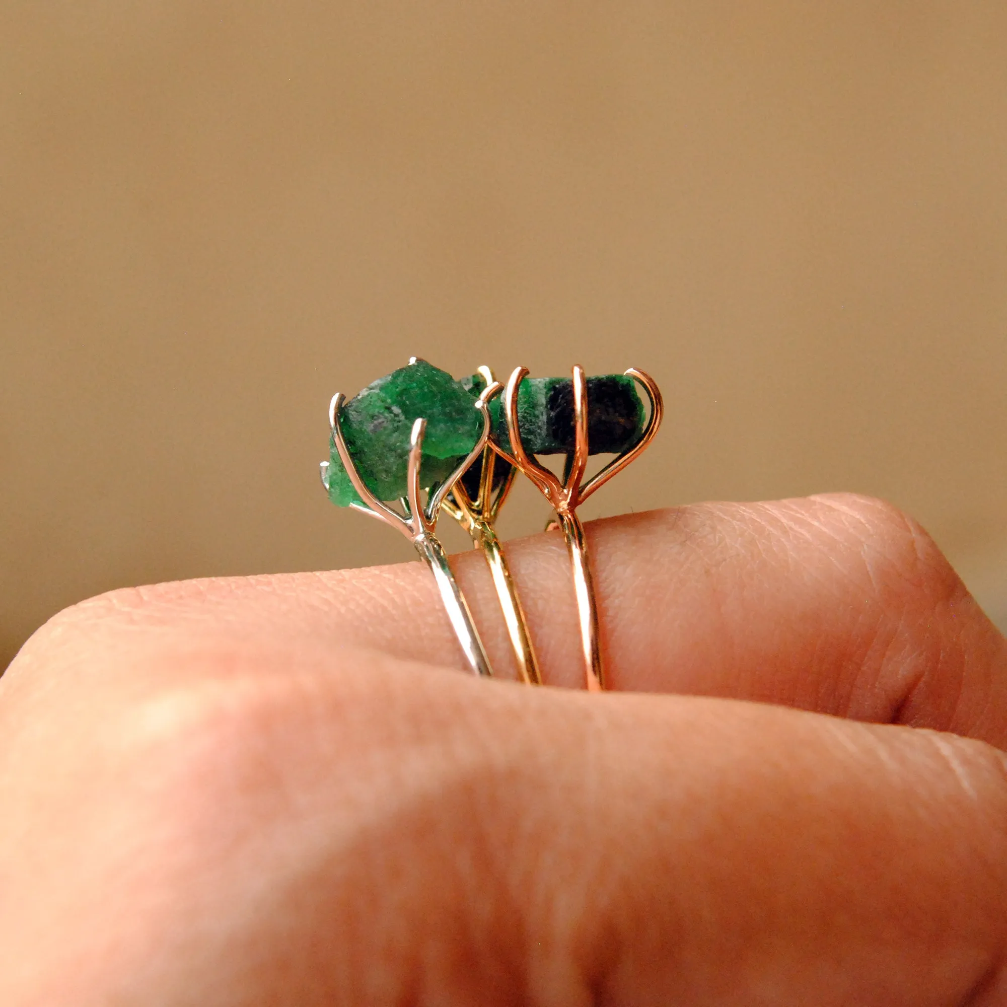 Chunky Raw Emerald 14K Solid Gold Ring