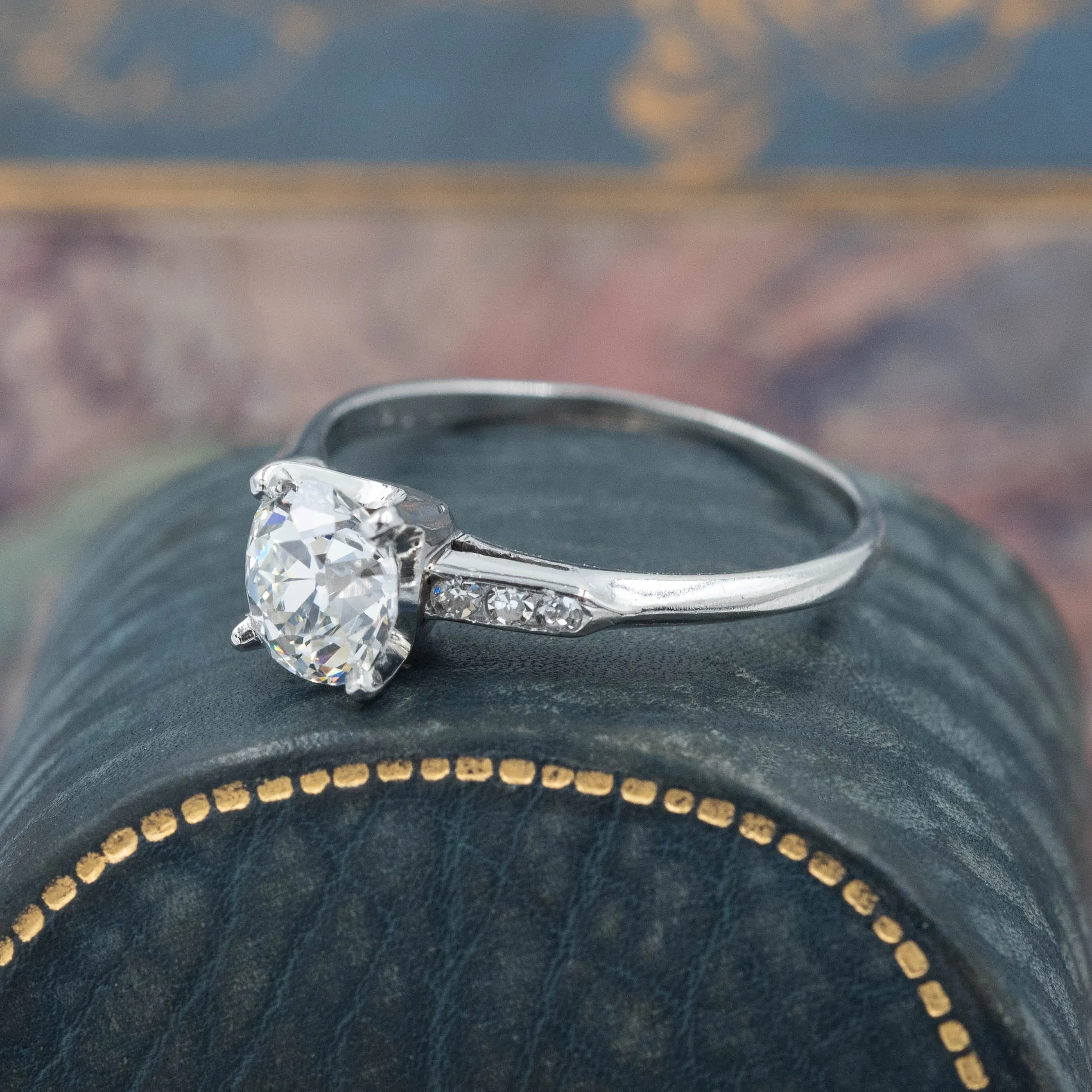 Classic 1.27 Carat Antique Cut Diamond Ring c1950