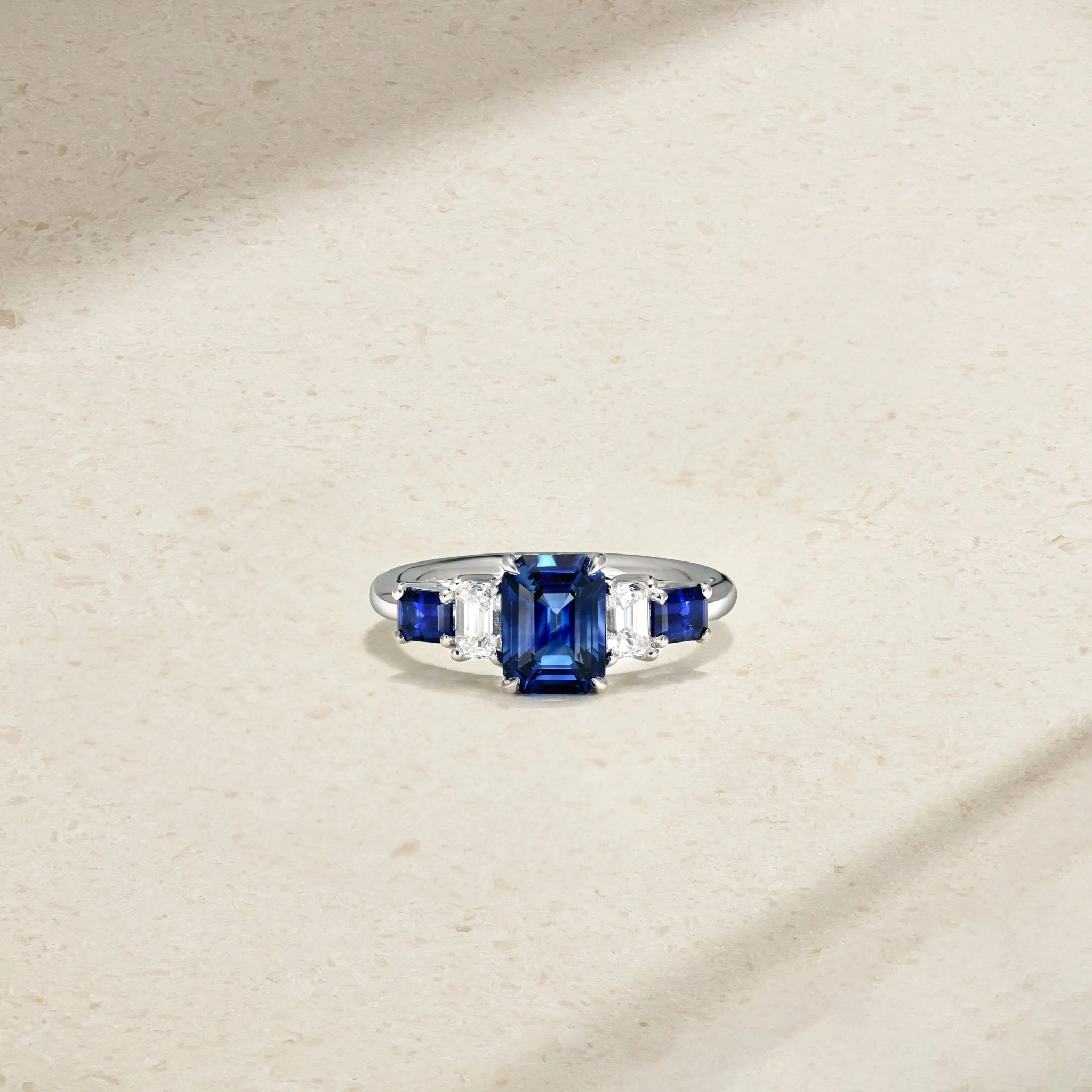Classic Deco Five Stone Sapphire and Diamond Ring