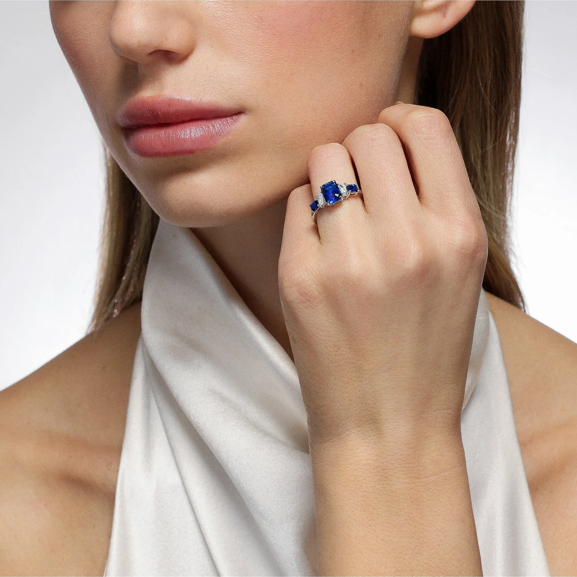 Classic Deco Five Stone Sapphire and Diamond Ring