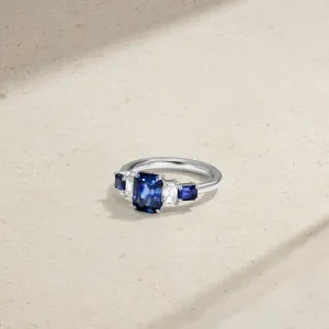 Classic Deco Five Stone Sapphire and Diamond Ring
