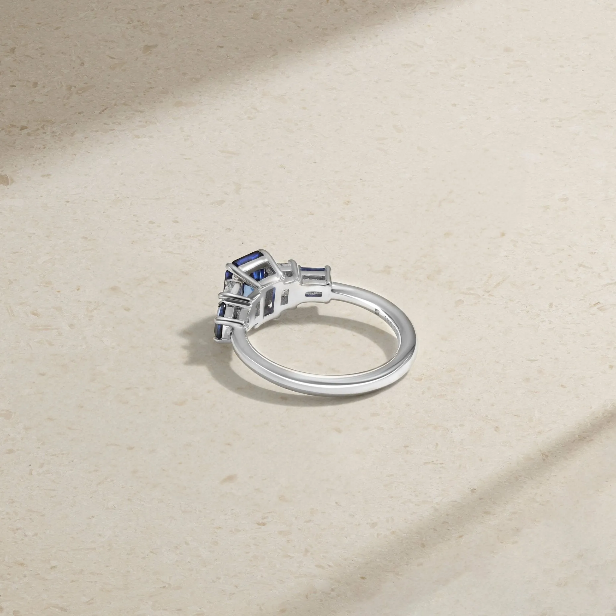 Classic Deco Five Stone Sapphire and Diamond Ring