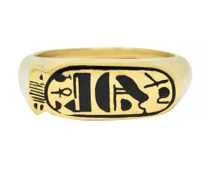 Contemporary Enamel 14 Karat Yellow Gold Egyptian Revival Cartouche Signet Ring