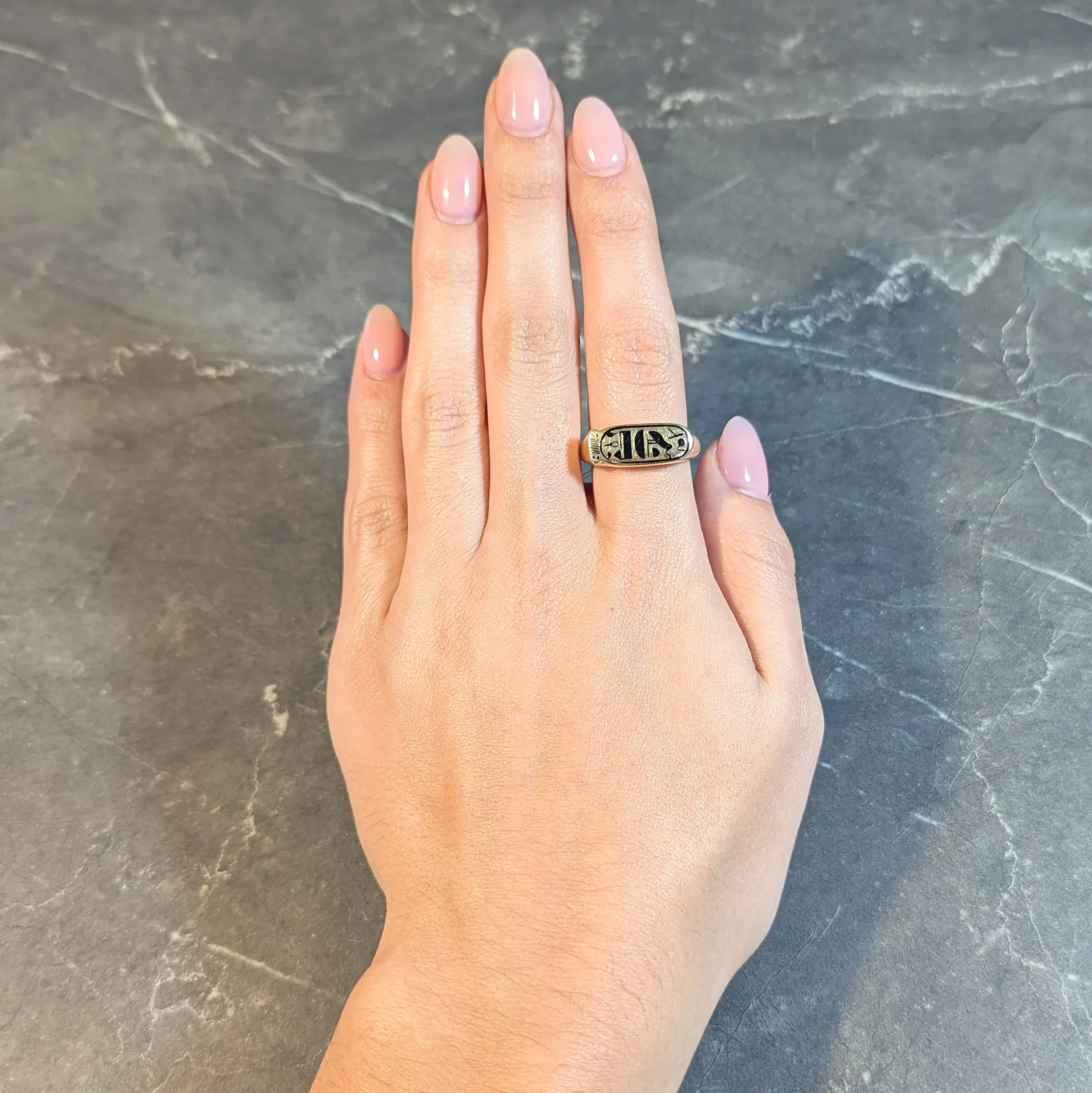 Contemporary Enamel 14 Karat Yellow Gold Egyptian Revival Cartouche Signet Ring