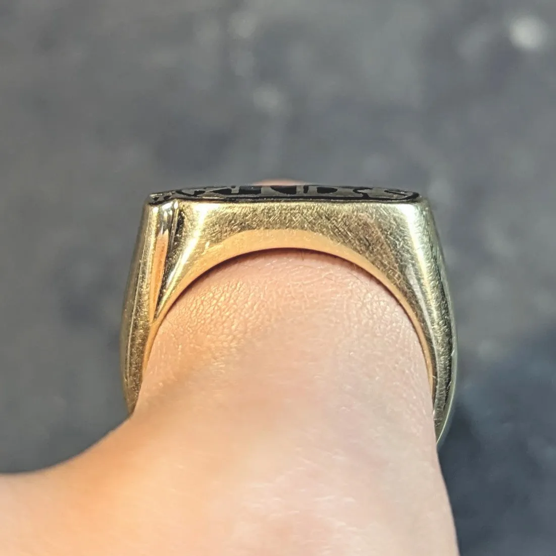 Contemporary Enamel 14 Karat Yellow Gold Egyptian Revival Cartouche Signet Ring