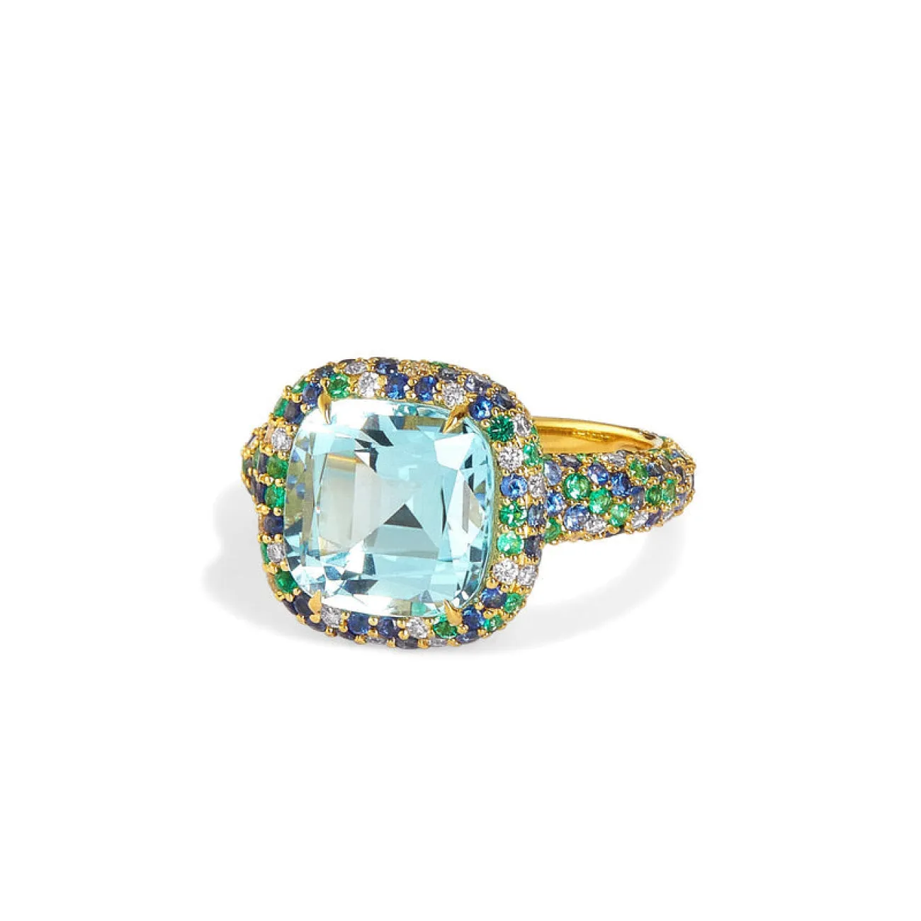 Cosmic 18K Yellow Gold Topaz, Multi Gem & Diamond Pavé Ring