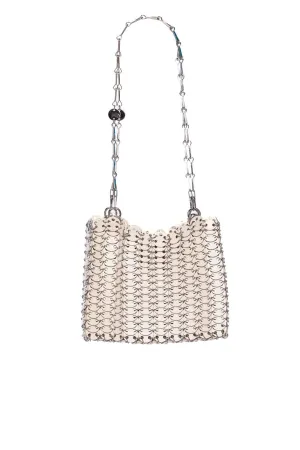 Cream Leather Disc Chain Shoulder Bag