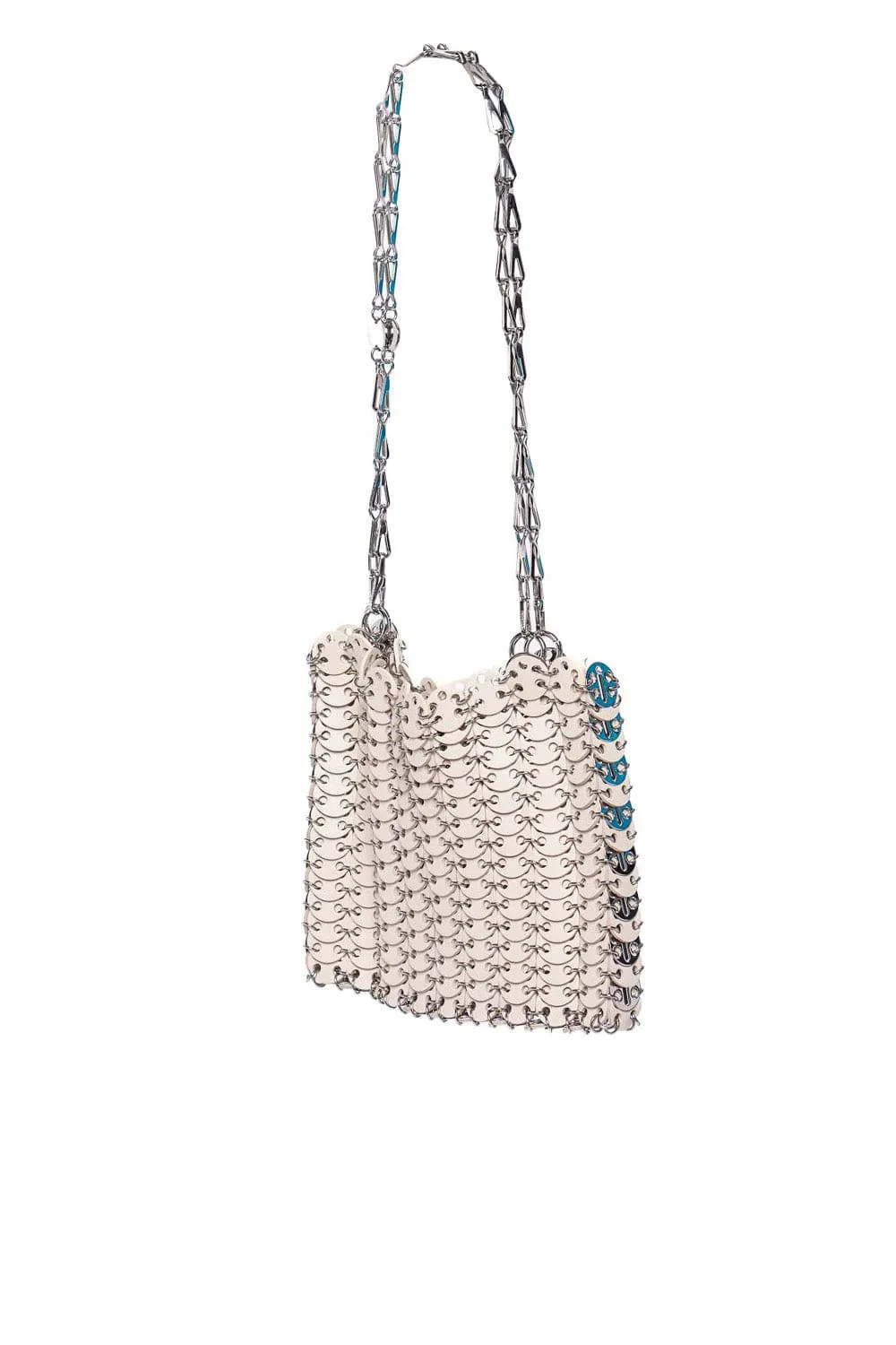Cream Leather Disc Chain Shoulder Bag