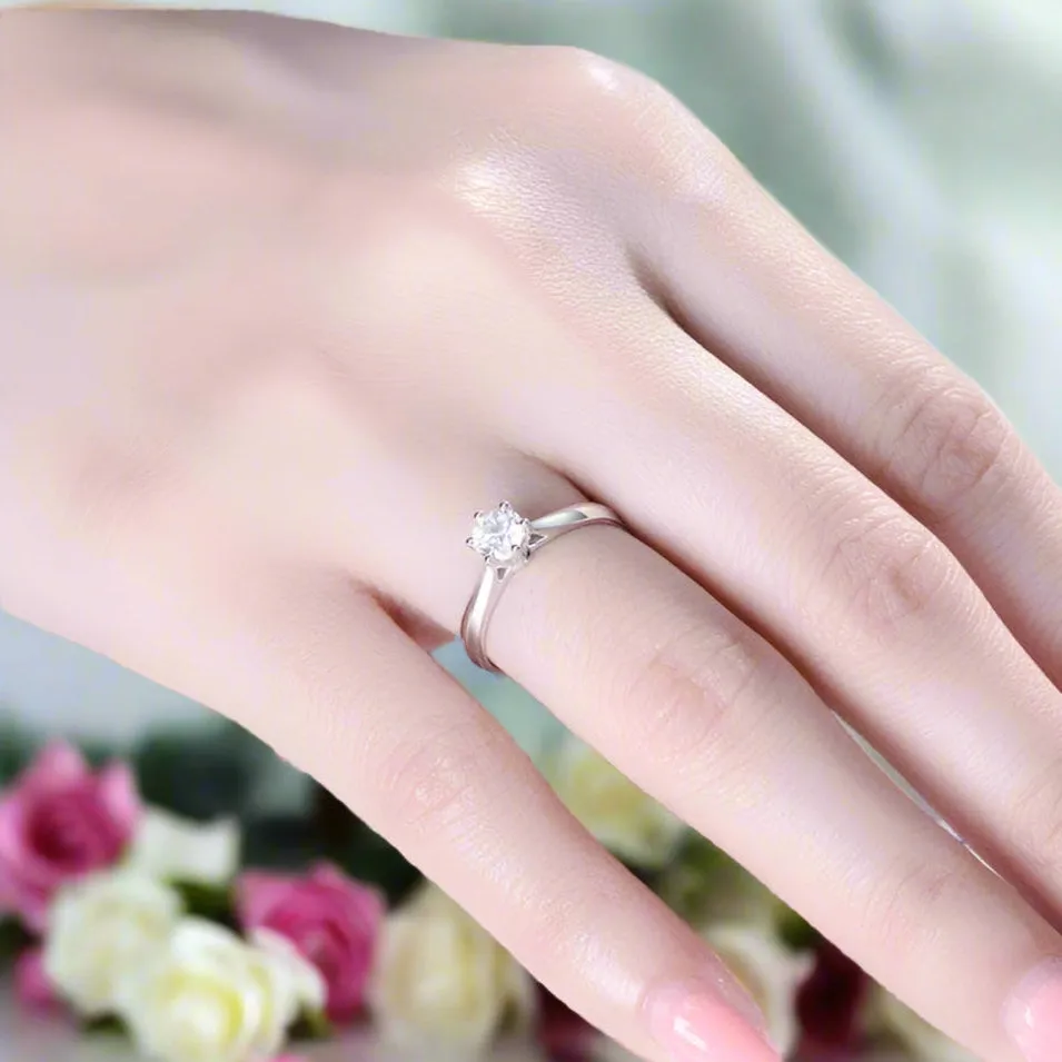 Created Diamond Six Prong Hollow Shape Ring