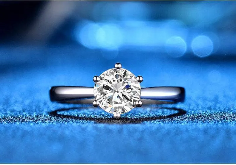Created Diamond Six Prong Hollow Shape Ring