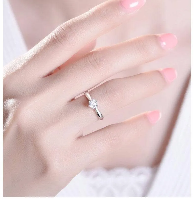 Created Diamond Six Prong Hollow Shape Ring