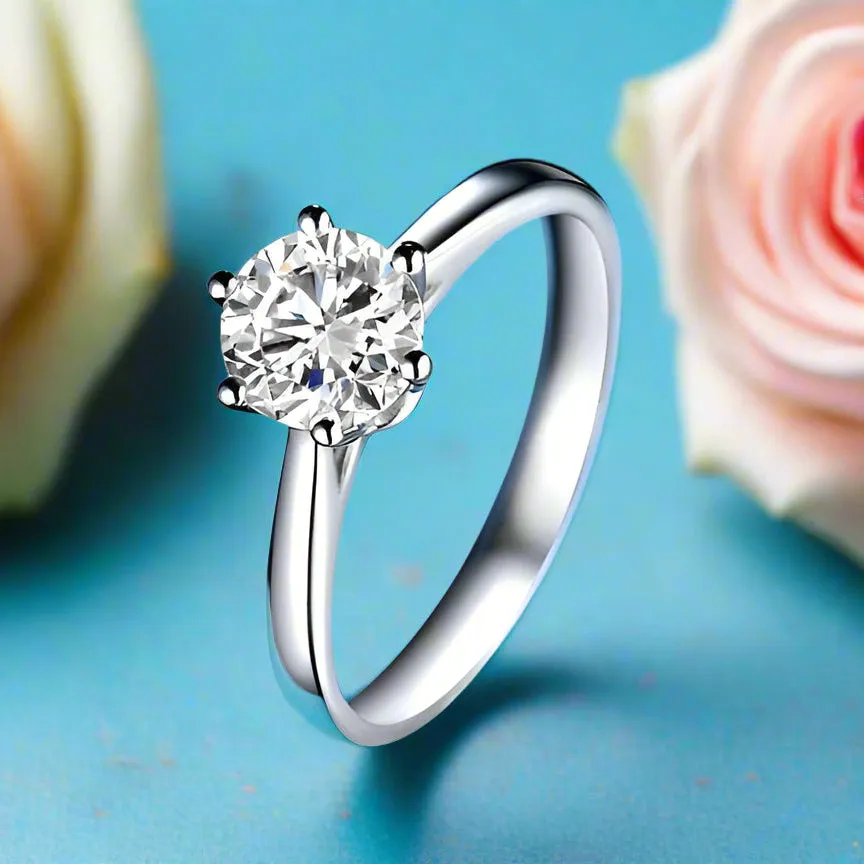 Created Diamond Six Prong Hollow Shape Ring