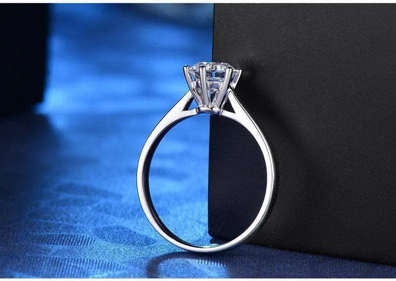 Created Diamond Six Prong Hollow Shape Ring