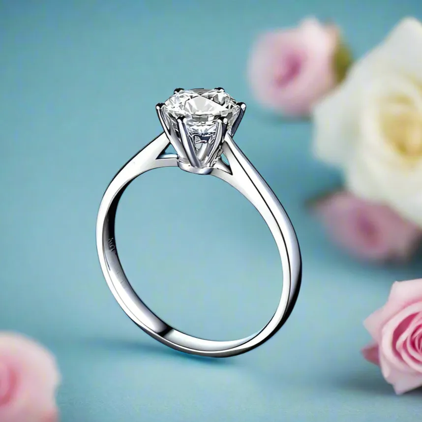 Created Diamond Six Prong Hollow Shape Ring