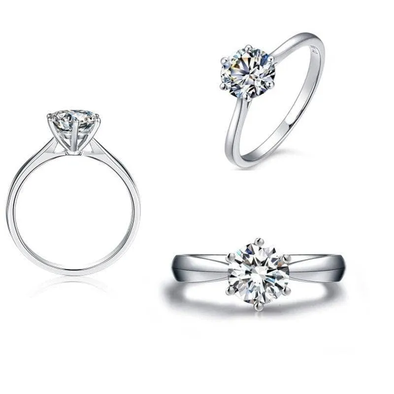 Created Diamond Six Prong Hollow Shape Ring