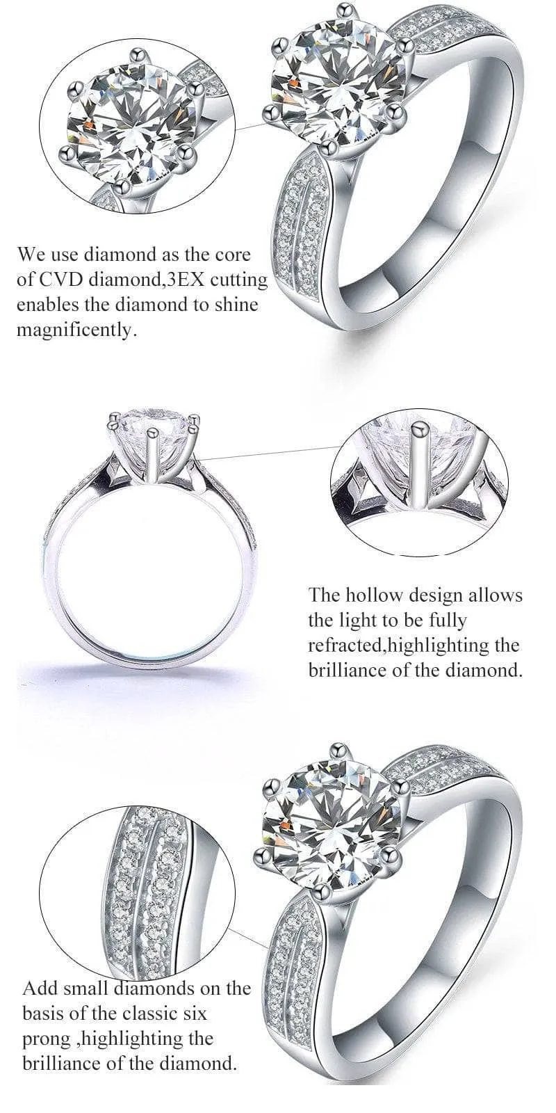 Created Diamond Six Prong Starry Sky Double Row Broken Ring