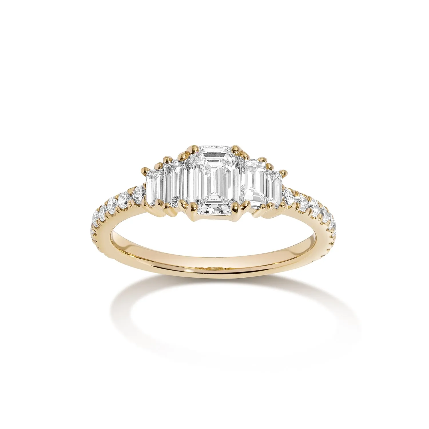 Crescendo Ring ~ Emerald Cut Diamond with Baguettes