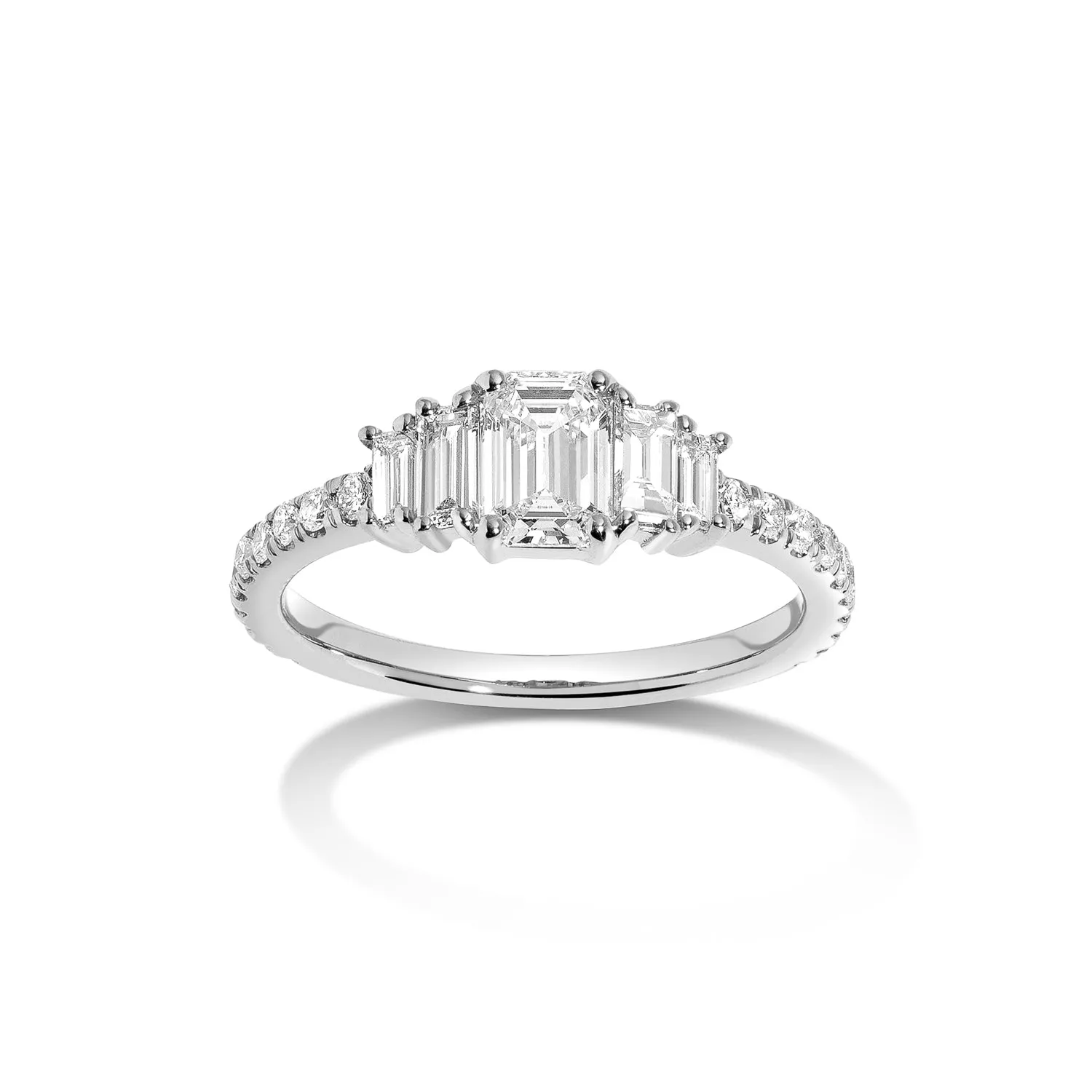 Crescendo Ring ~ Emerald Cut Diamond with Baguettes