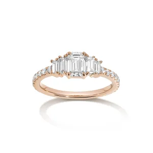 Crescendo Ring ~ Emerald Cut Diamond with Baguettes