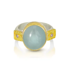 Crete Rings - Aegean Water Ring - Aquamarine and Pink Diamond Ring