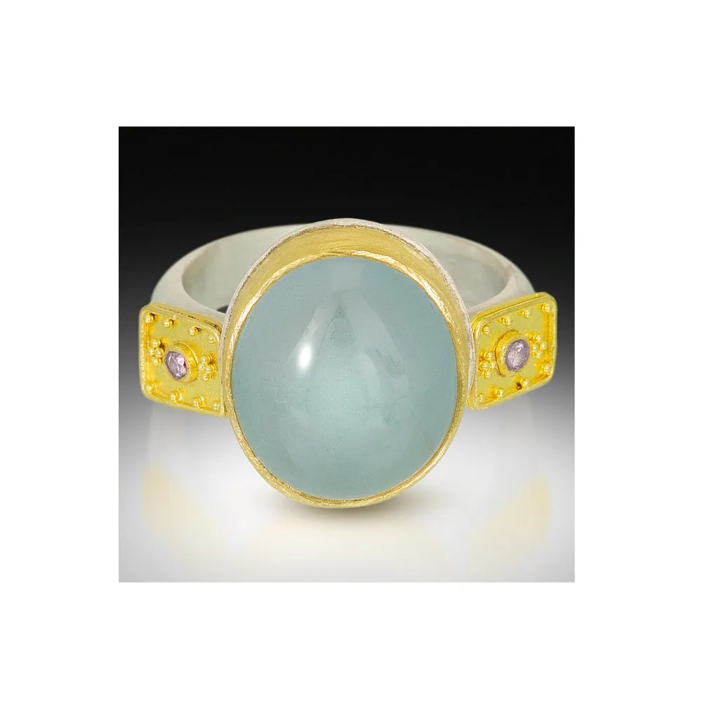 Crete Rings - Aegean Water Ring - Aquamarine and Pink Diamond Ring