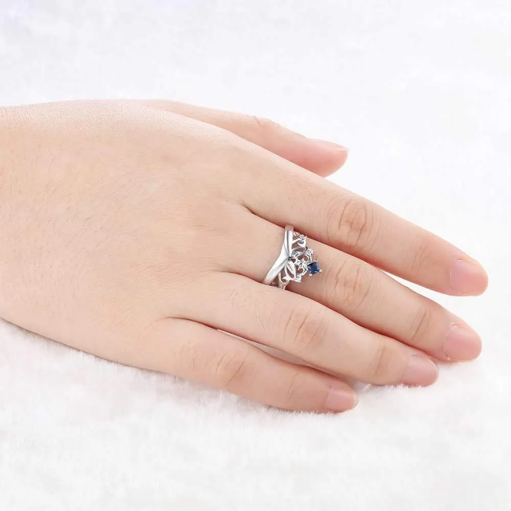 Crown Design Birthstone Ring 925 Sterling Silver, Engrave Name Anniversary Personalized Gift