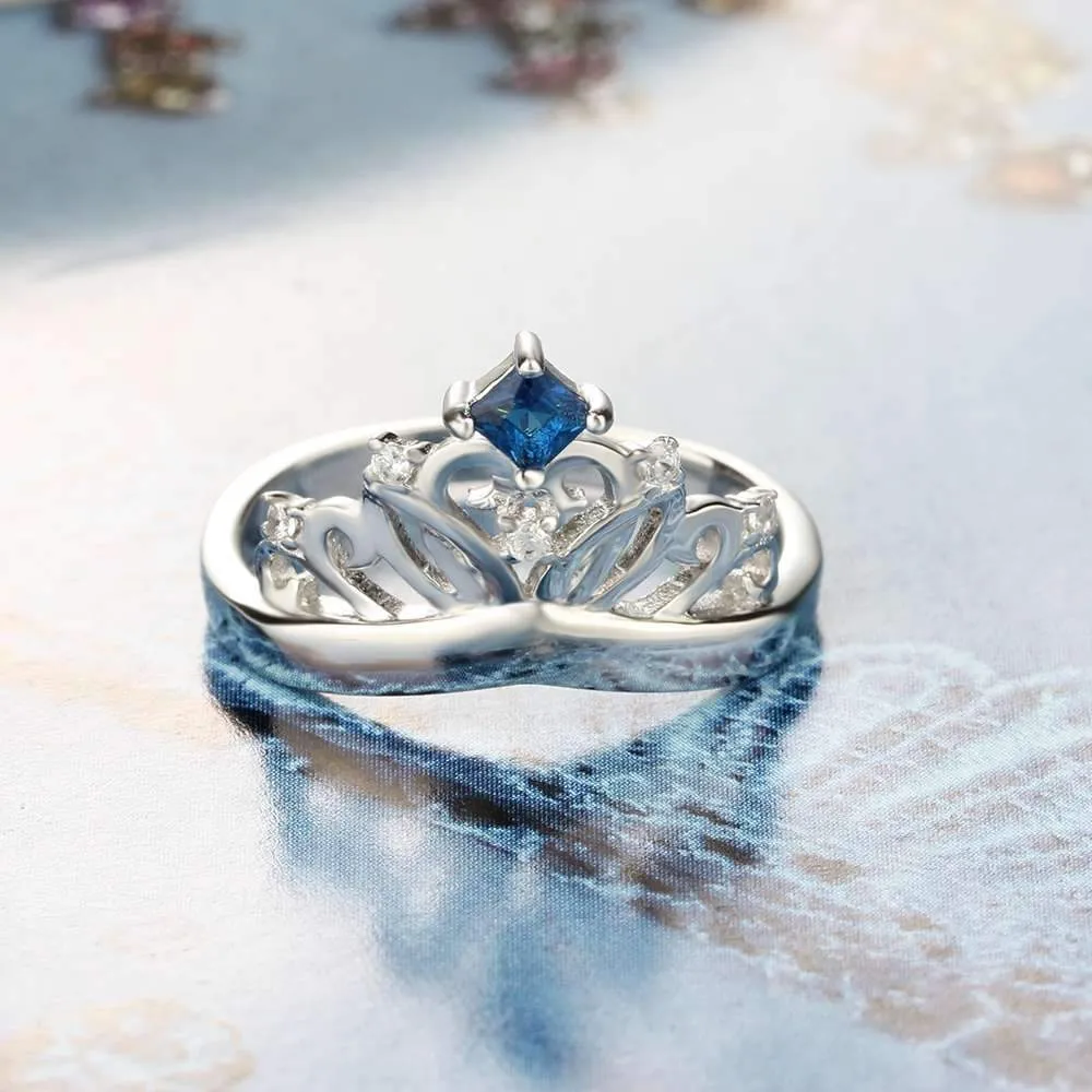 Crown Design Birthstone Ring 925 Sterling Silver, Engrave Name Anniversary Personalized Gift