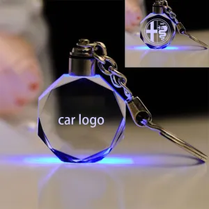 Crystal Crafts With Changing Colorful LED Light Laser Engraved DIY Car Key Chain for benz bwm alfa romeo   Ford abarth