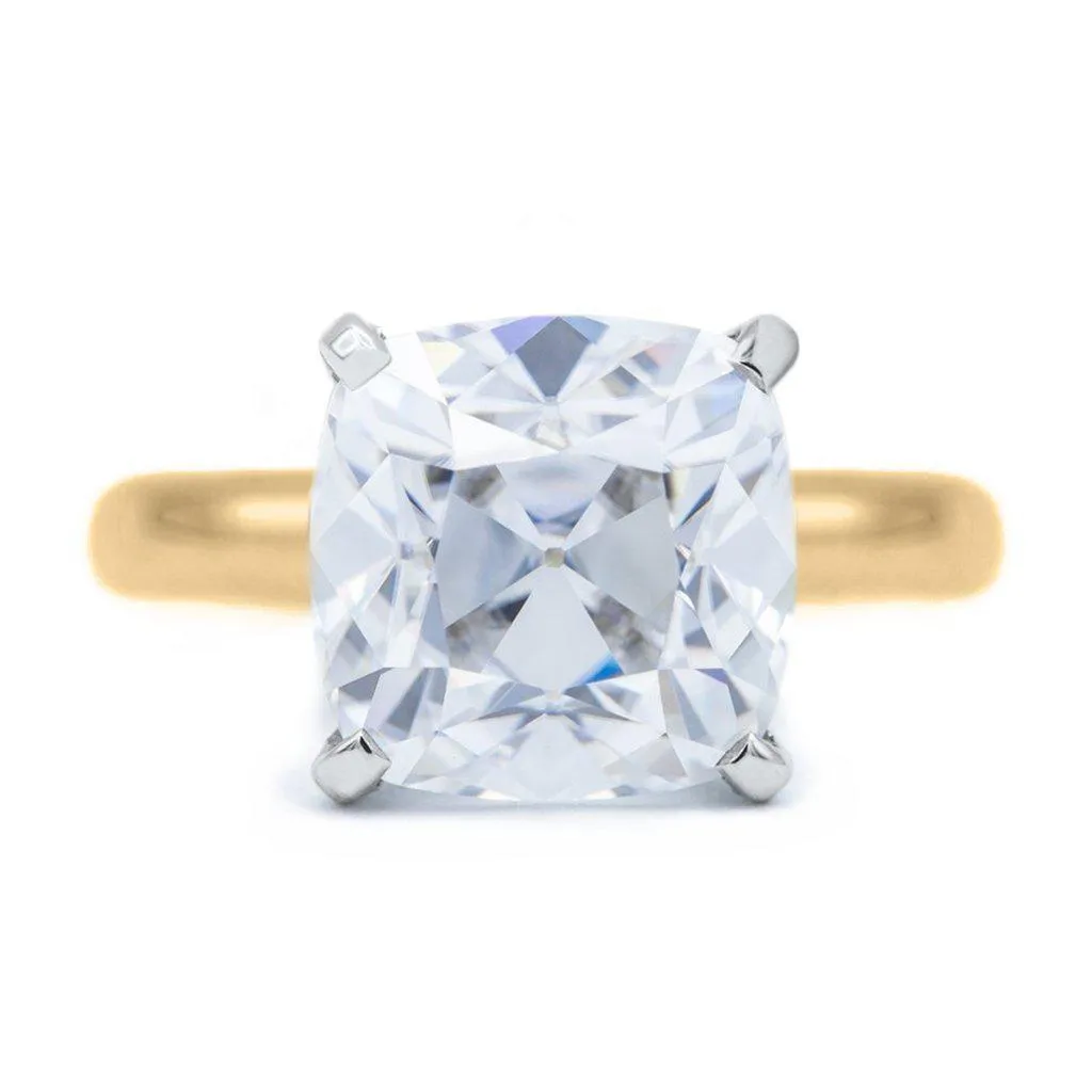 Cushion Old Mine Cut (OMC) Heirloom Moissanite 4 Prongs FANCY Solitaire Ring