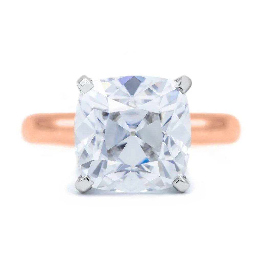Cushion Old Mine Cut (OMC) Heirloom Moissanite 4 Prongs FANCY Solitaire Ring