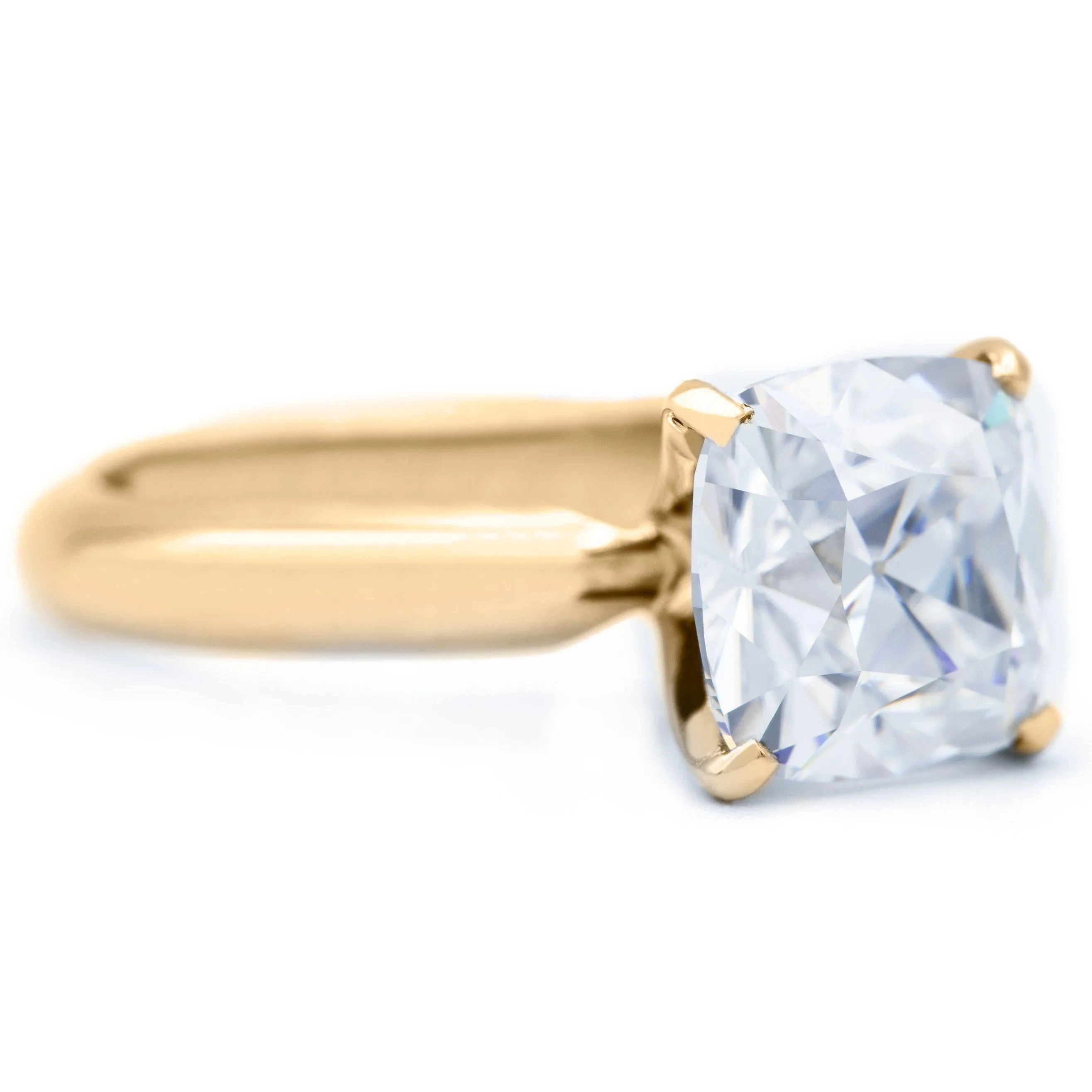 Cushion Old Mine Cut (OMC) Heirloom Moissanite 4 Prongs FANCY Solitaire Ring