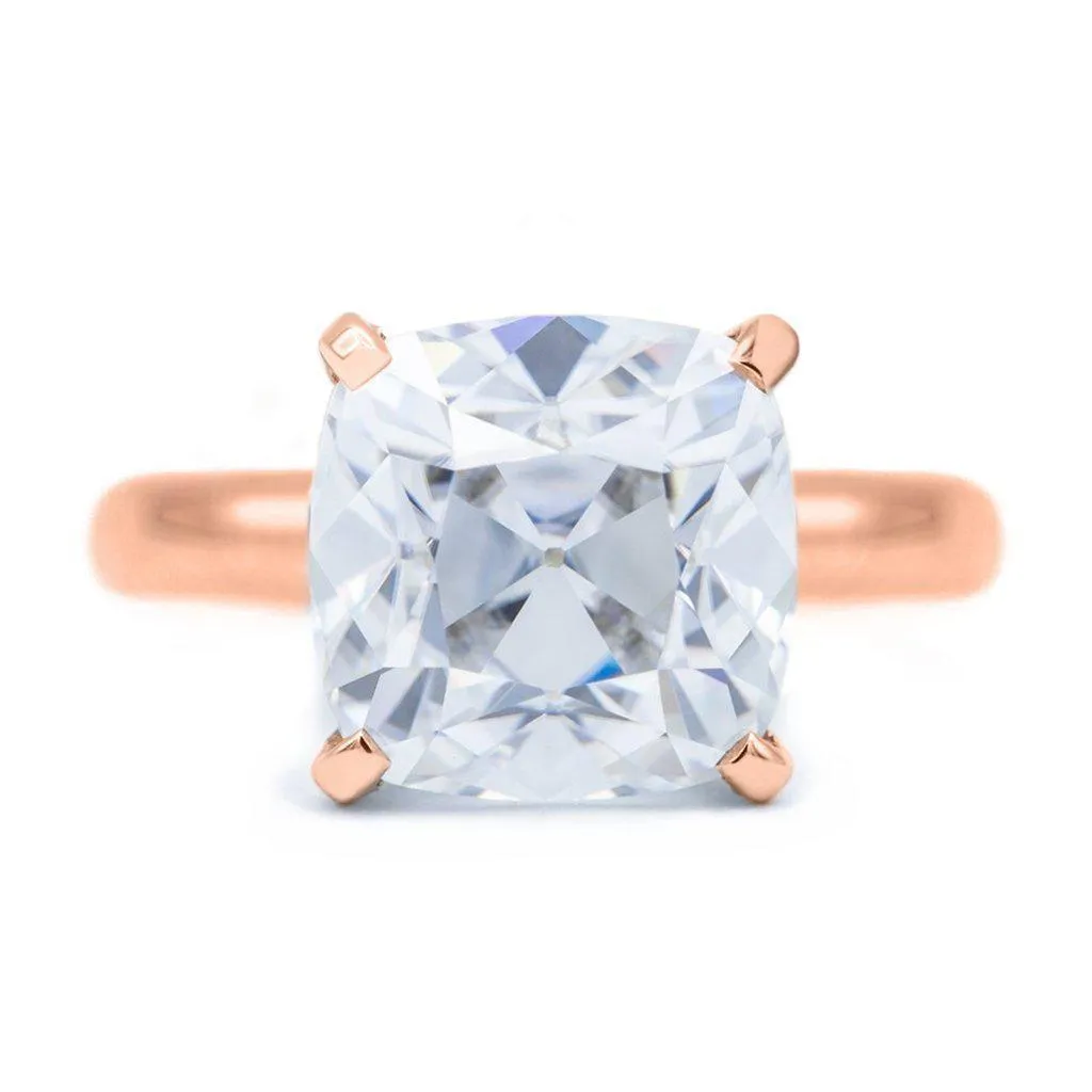 Cushion Old Mine Cut (OMC) Heirloom Moissanite 4 Prongs FANCY Solitaire Ring