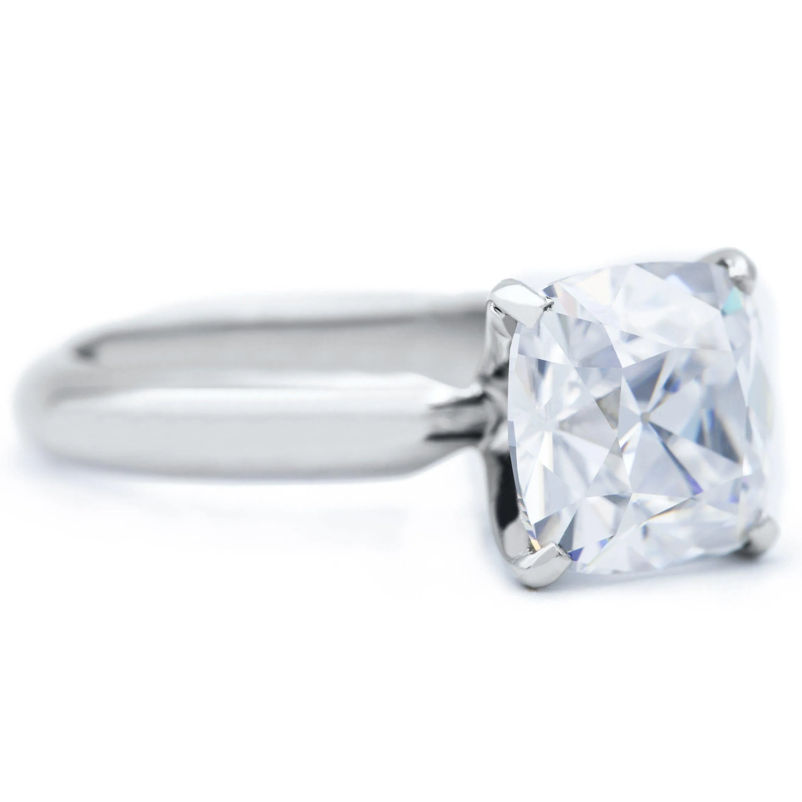 Cushion Old Mine Cut (OMC) Heirloom Moissanite 4 Prongs FANCY Solitaire Ring