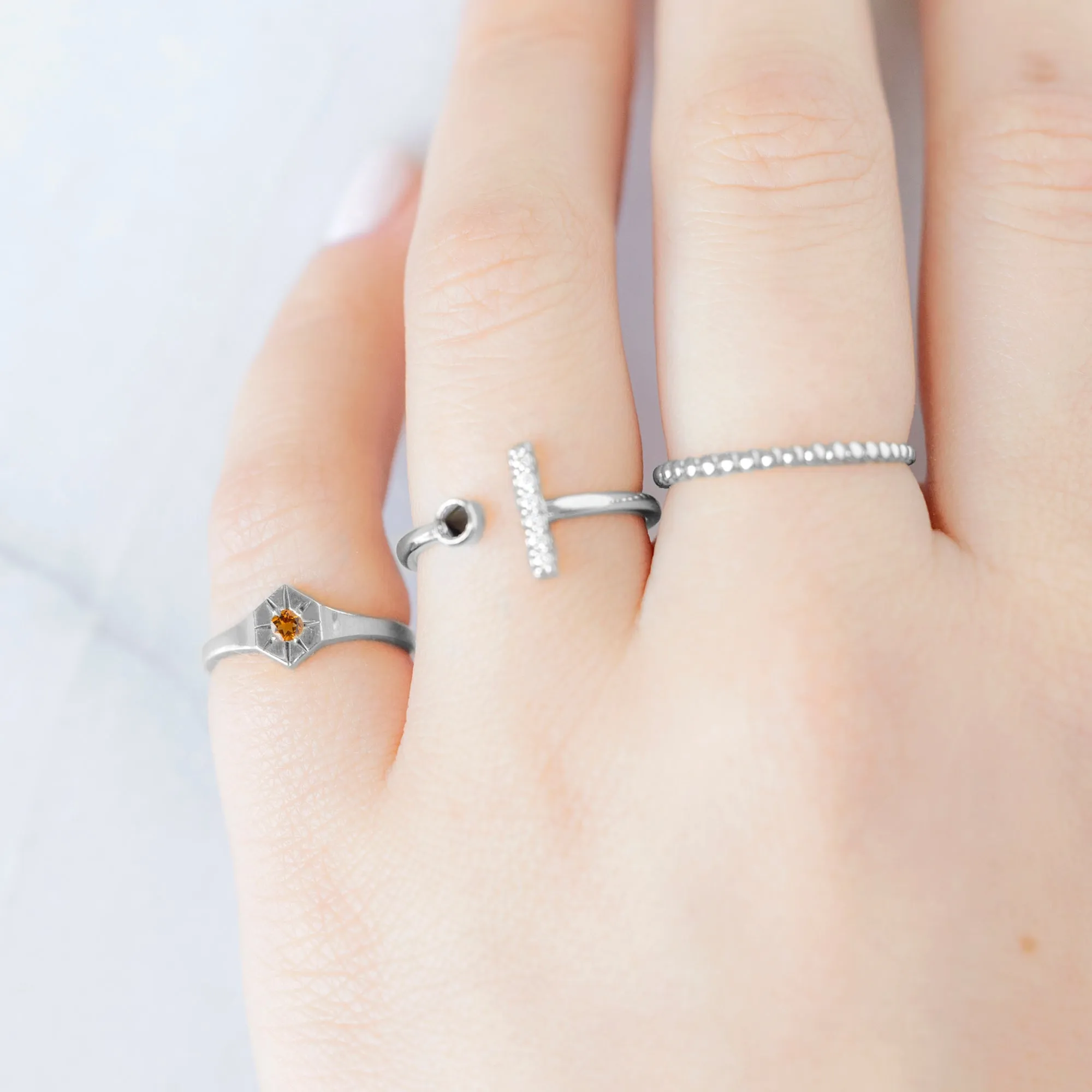 Custom Citrine Birthstone Signet Ring | 10K White Gold