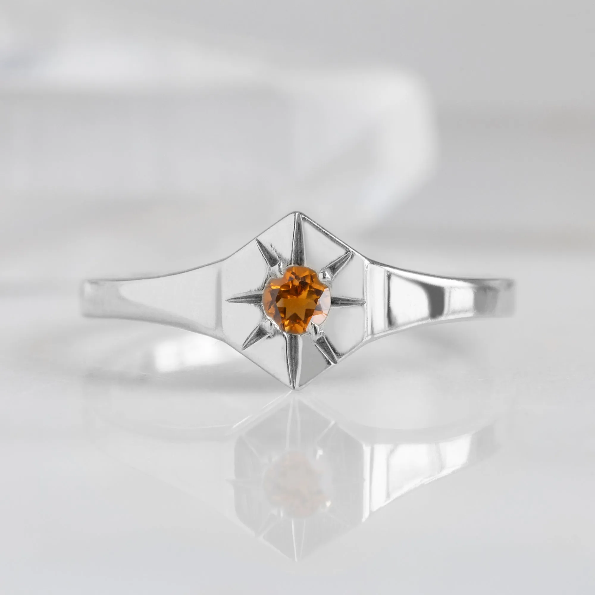 Custom Citrine Birthstone Signet Ring | 10K White Gold
