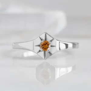 Custom Citrine Birthstone Signet Ring | 10K White Gold