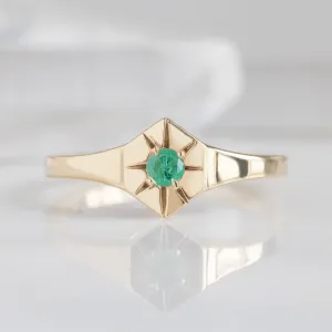 Custom Emerald Birthstone Signet Ring | 10K Yellow Gold