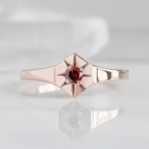 Custom Garnet Birthstone Signet Ring | 10K Rose Gold