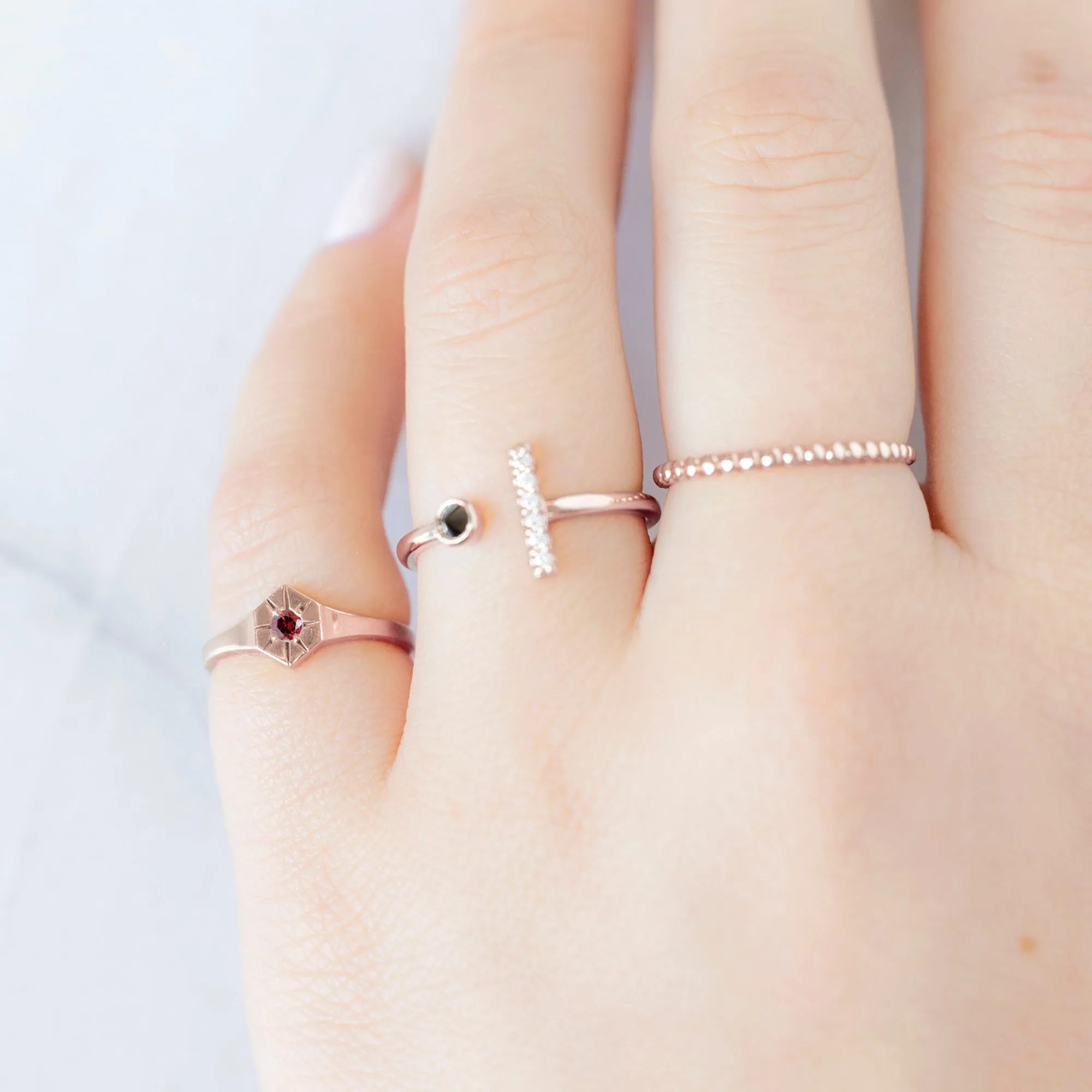 Custom Garnet Birthstone Signet Ring | 10K Rose Gold