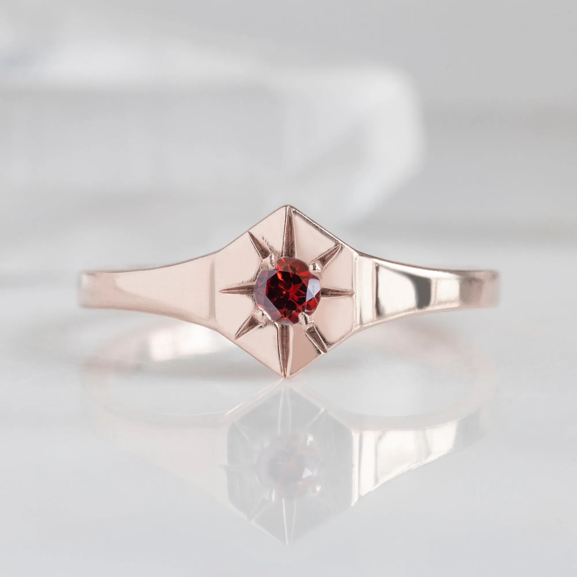 Custom Garnet Birthstone Signet Ring | 10K Rose Gold