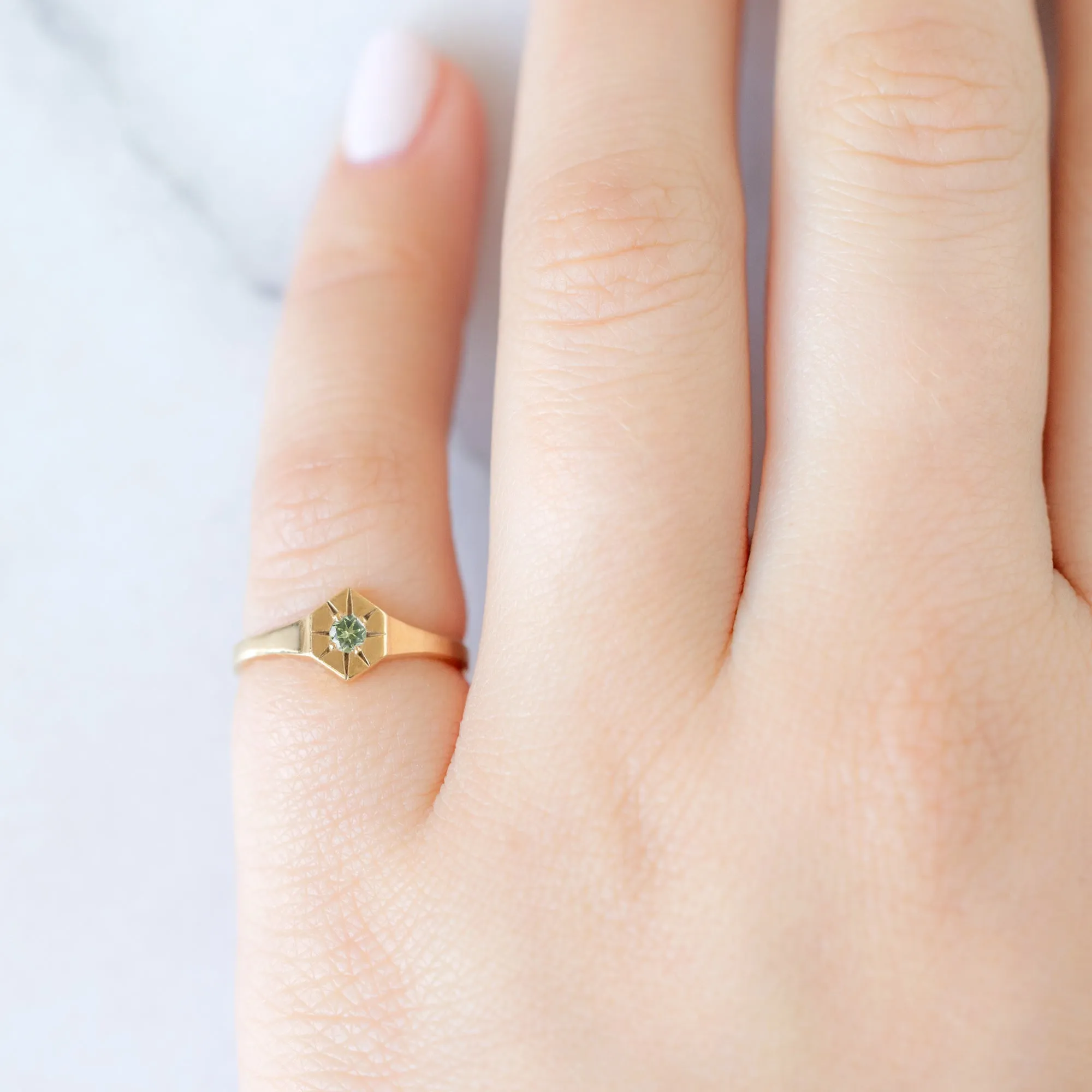 Custom Peridot Birthstone Signet Ring | 10K Yellow Gold