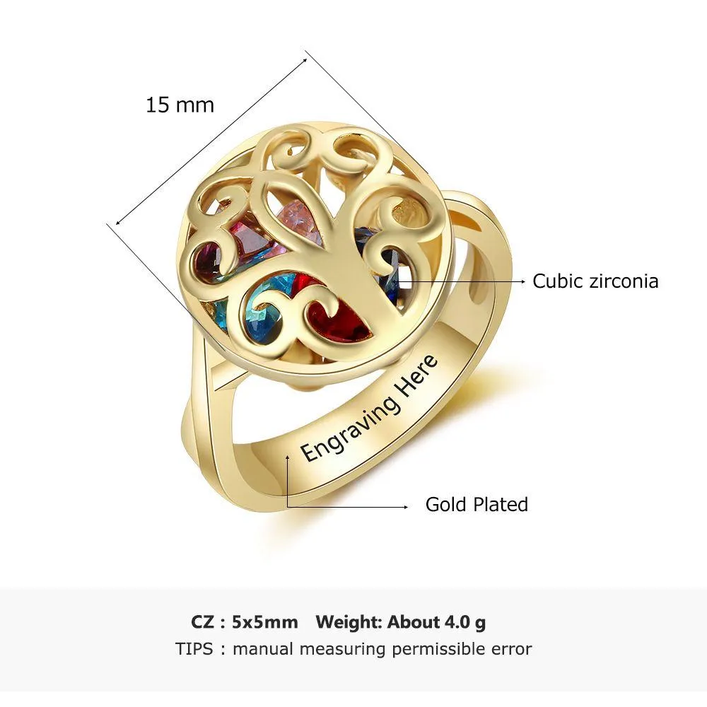Customized Gold Color Rings Hollow With Birthstone Engrave Name Gifts Trendy Rings For Women New Arrival 2018