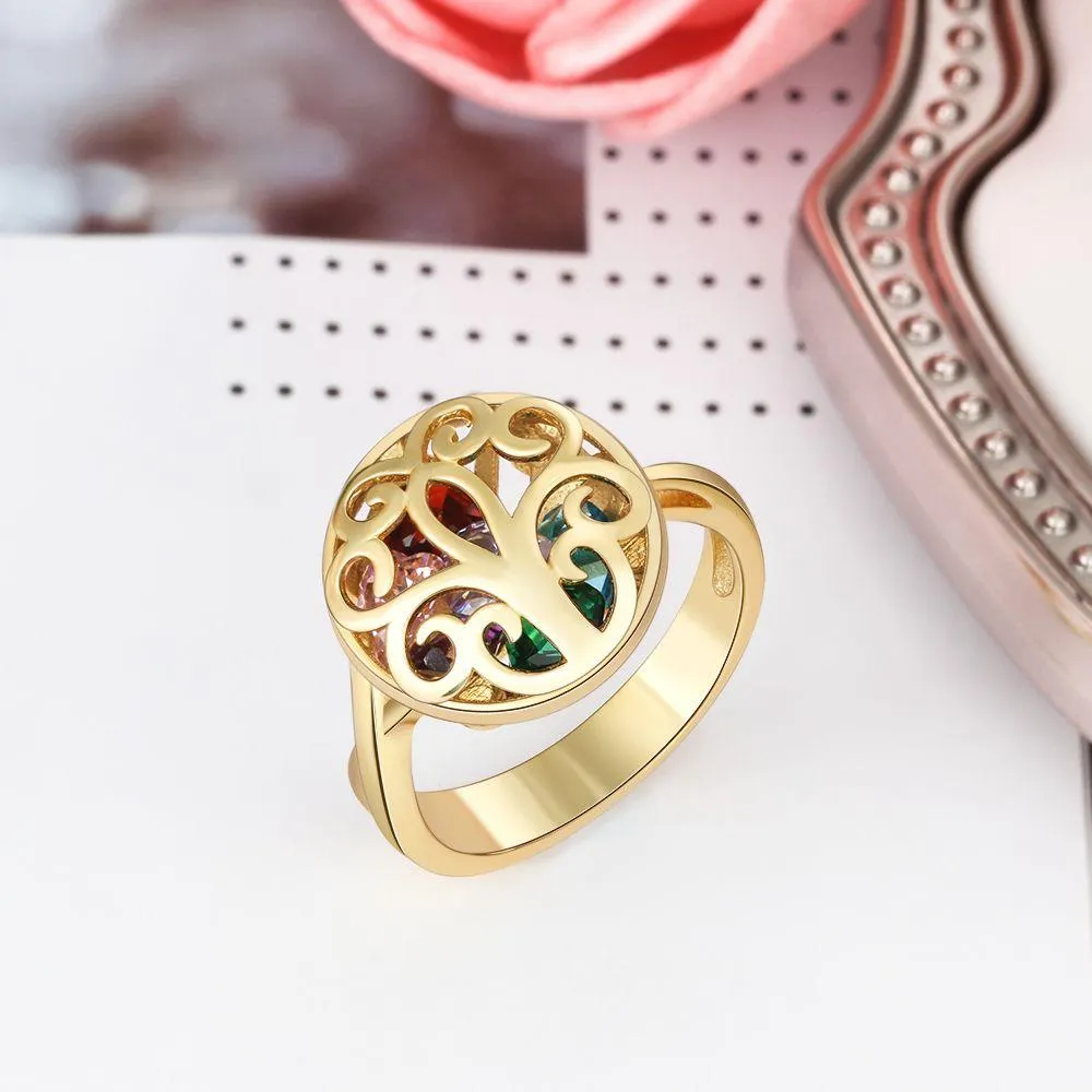Customized Gold Color Rings Hollow With Birthstone Engrave Name Gifts Trendy Rings For Women New Arrival 2018