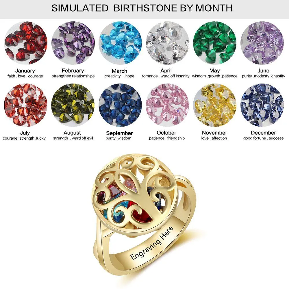 Customized Gold Color Rings Hollow With Birthstone Engrave Name Gifts Trendy Rings For Women New Arrival 2018