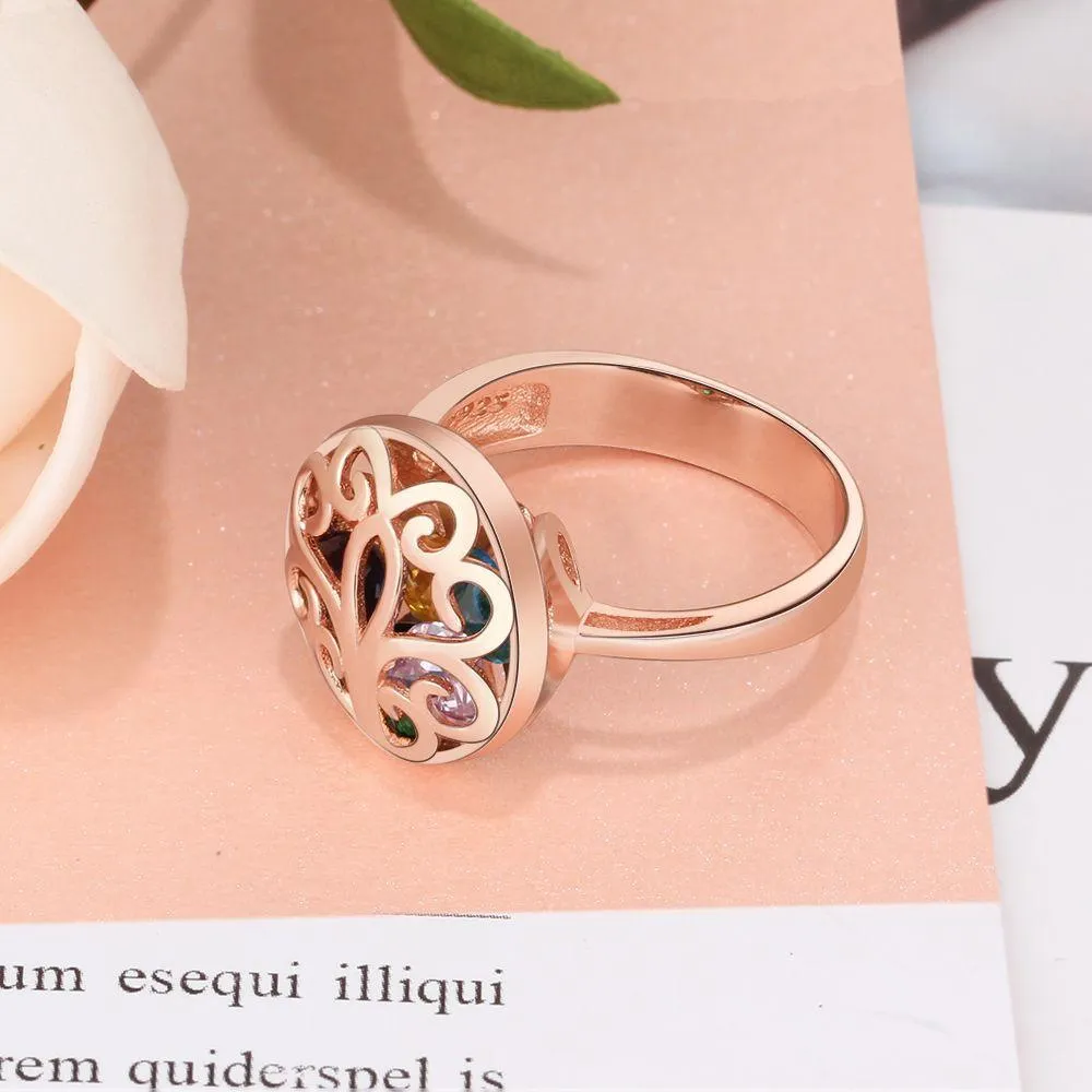 Customized Gold Color Rings Hollow With Birthstone Engrave Name Gifts Trendy Rings For Women New Arrival 2018