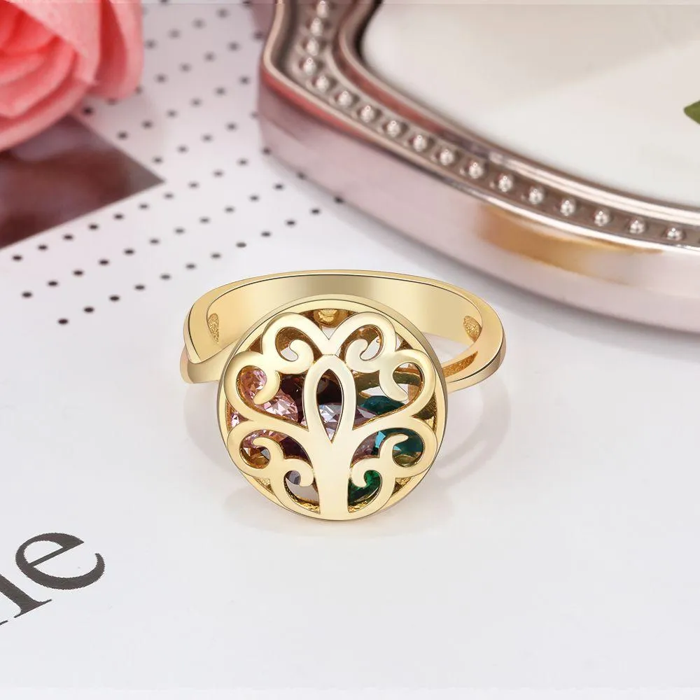 Customized Gold Color Rings Hollow With Birthstone Engrave Name Gifts Trendy Rings For Women New Arrival 2018